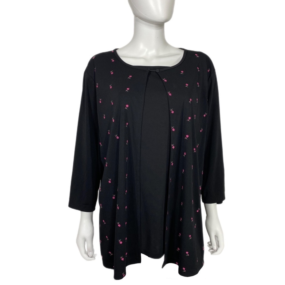 Notations Black Tunic Cardigan with Pink Dot Accents